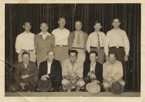 Larry and I believe this to be a photo of a WWII vets support group since we each have the picture but were never told about it. My dad and his dad, Floyd Darby, are front row, 1st & 2nd from left.